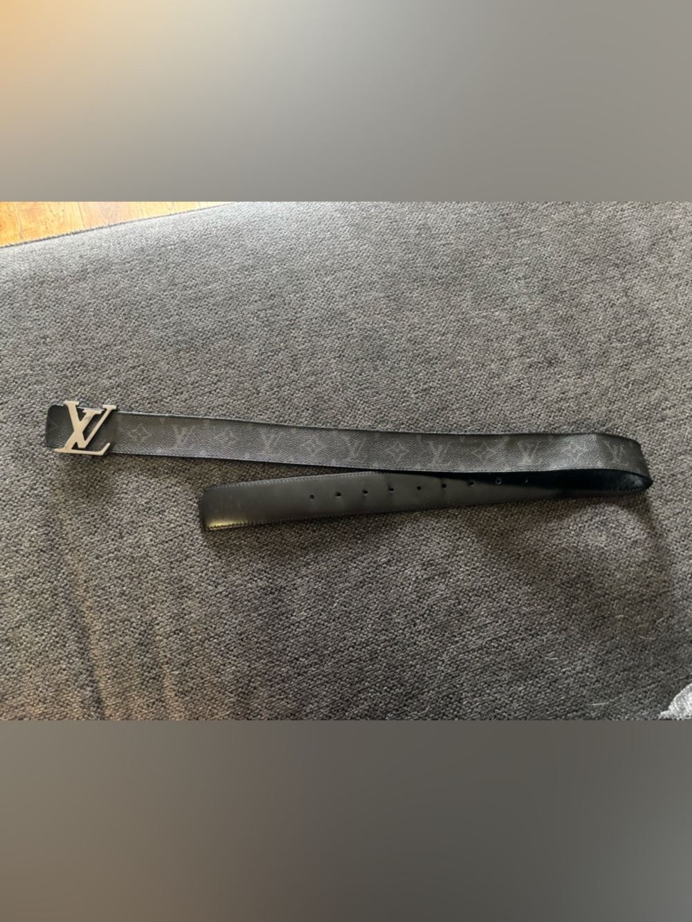 Louis Vuitton Monogram Eclipse Gray/Black Leather Belt with LV Buckle